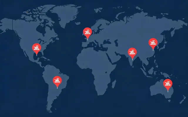 Map illustration of Yanmar plant and dealer hubs