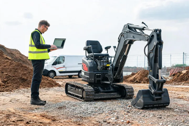 Dealer technician servicing Yanmar excavator
